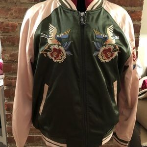 Express reversible satin bomber jacket NWT